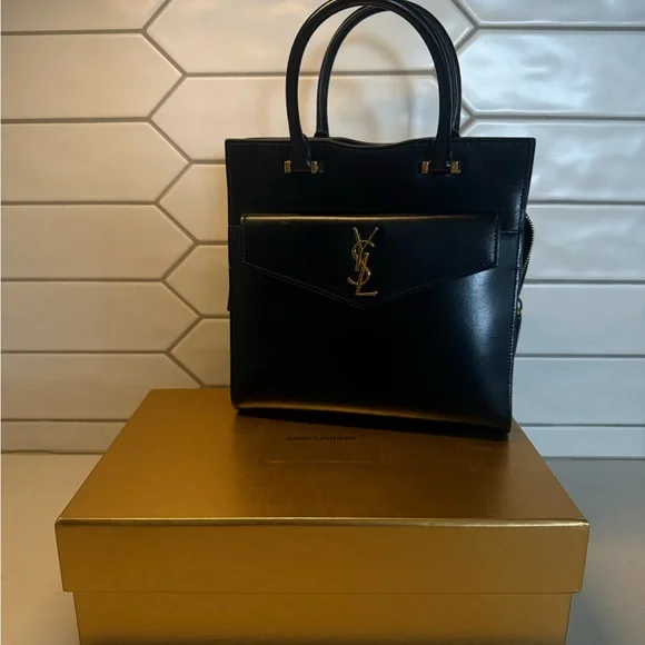 Saint Laurent Black Satchel with Gold Accents - Picture 1 of 5